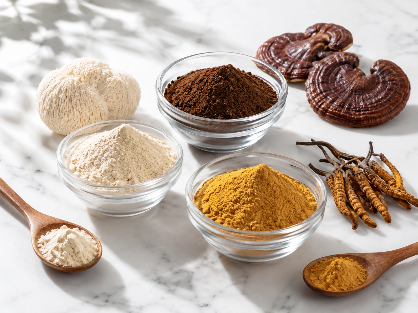 medicinal mushroom powder still life