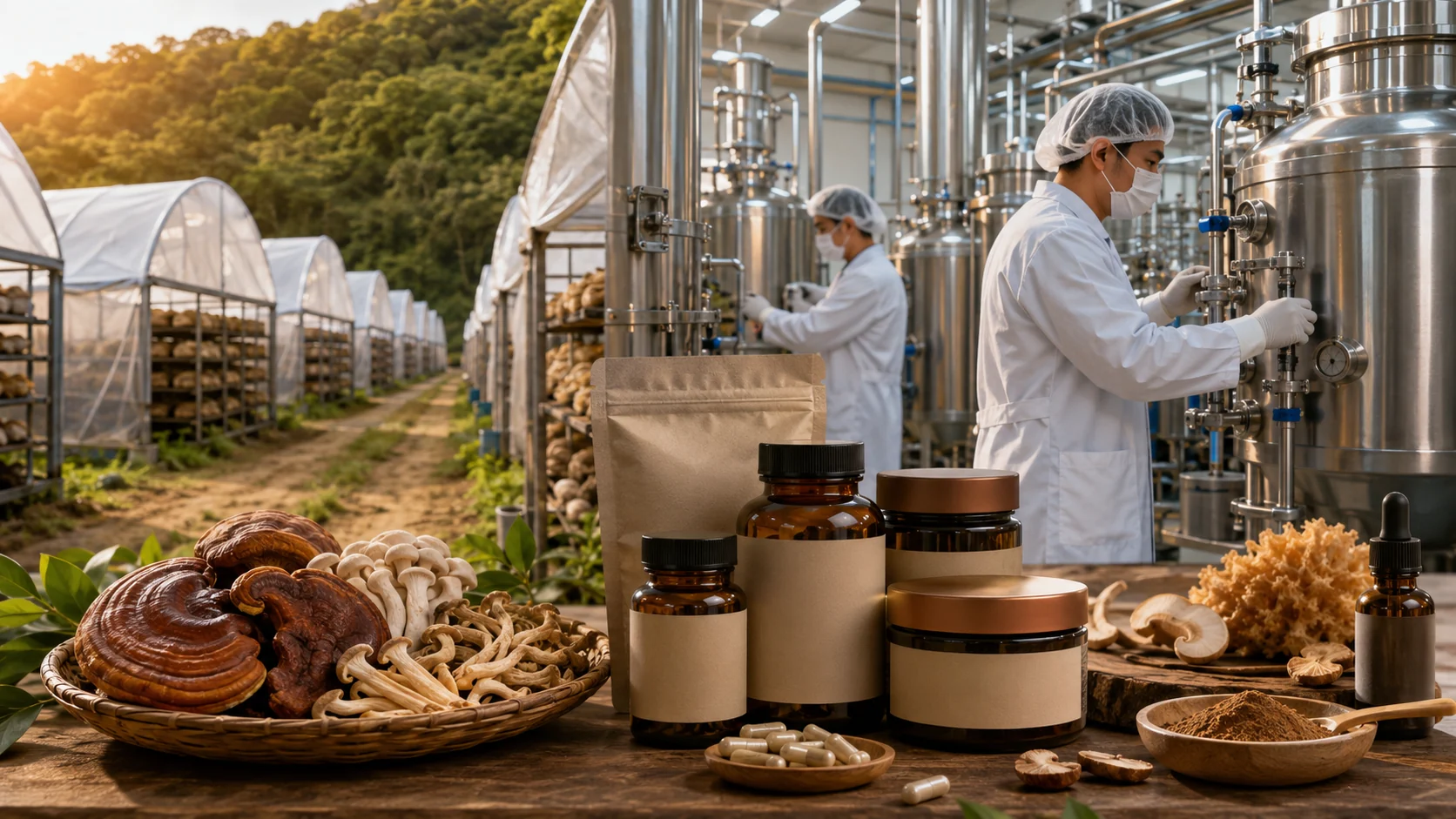 mushroom extract supply chain farm factory finished product