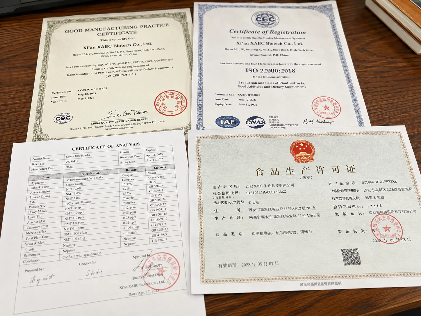 supplier compliance certificates gmp iso coa license
