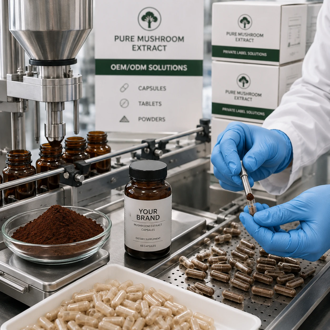 a clean industrial supplement manufacturing scene